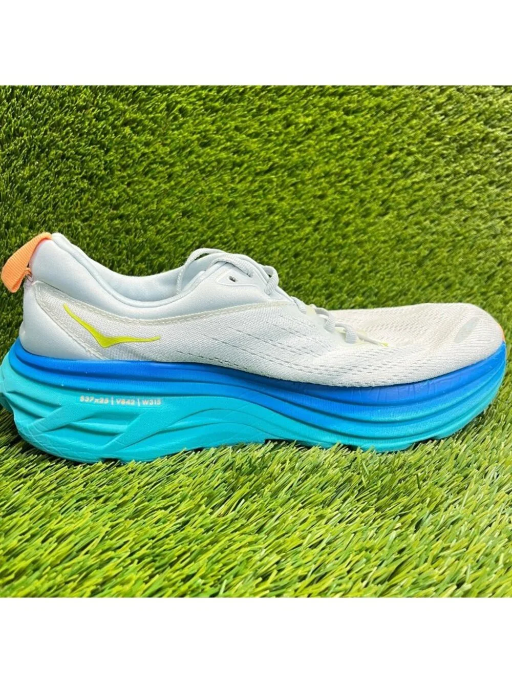 Hoka One One Bondi 8 Mens Size 10.5 White Blue Athletic Running Shoes Sneakers